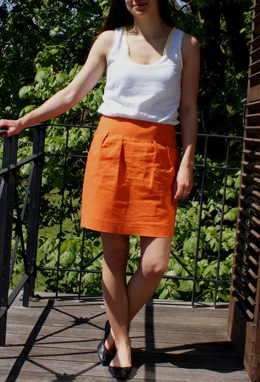 Me Made May, jupe orange (patron maison) et blouse d'après le patron du débardeur Dressing chic