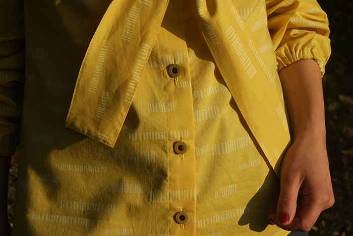 Chemise cravate 70's Dressing Chic en batiste de coton Dash Lime Atelier Brunette, par Laissons Lucie Faire